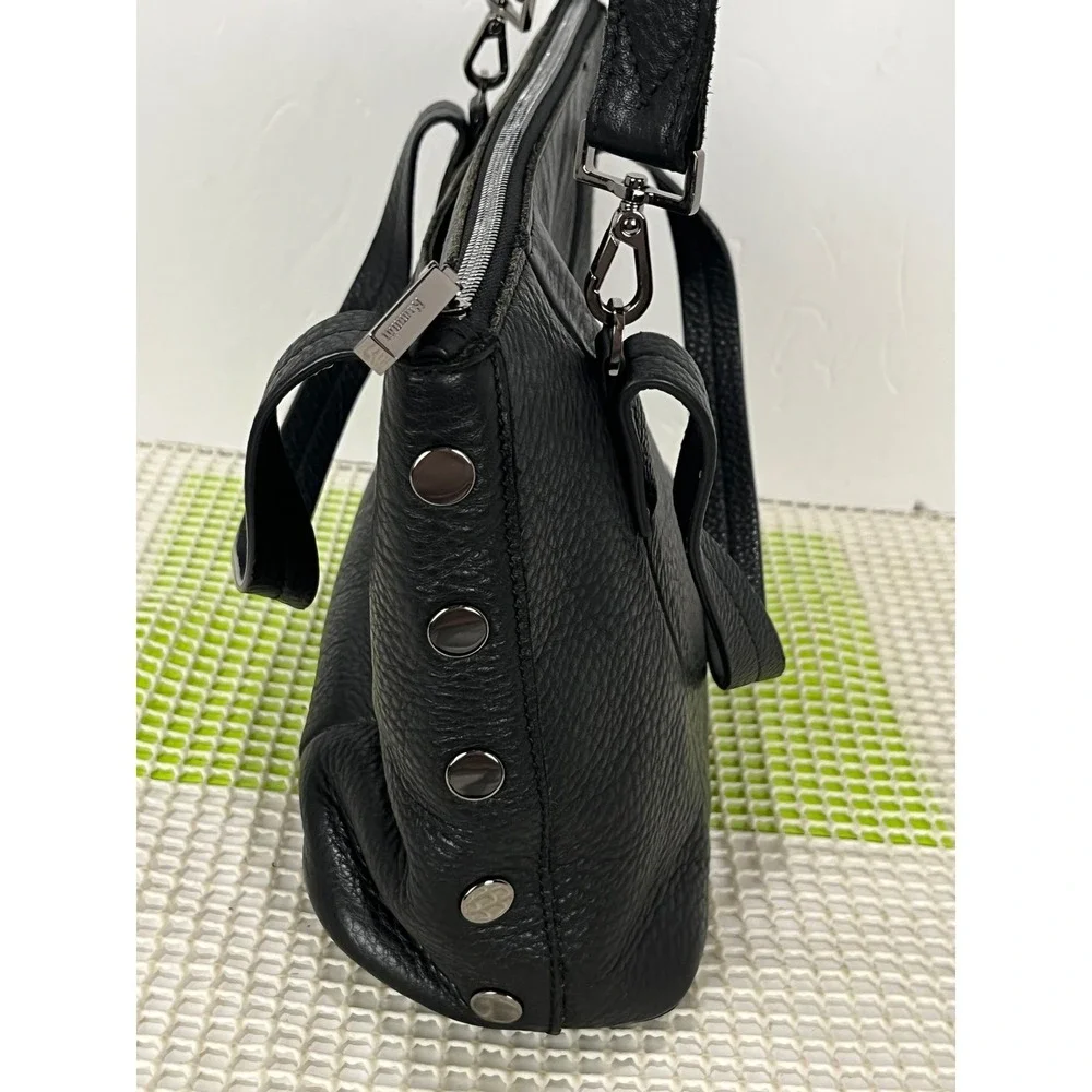 Hammitt Black Pebbled Leather Satchel Crossbody Bag‎ Gunmetal Rivets EUC